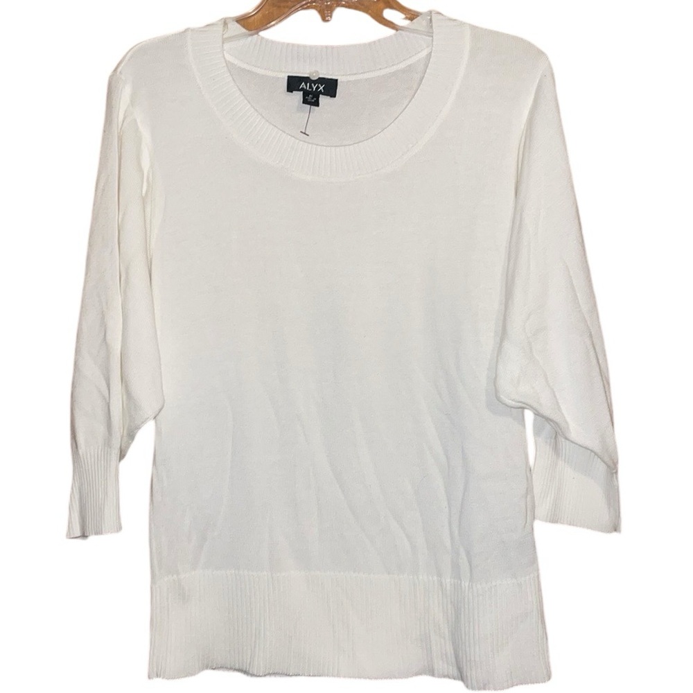 •ALYX•NWOT WHITE 3/4 SLEEVE RIBBED CUFF NECK,& WAISTLINE HEM SWEATER MEDIUM
